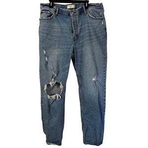 Abercrombie & Fitch The Dad High Rise Distressed Medium Blue Jeans sz 34 / 18L